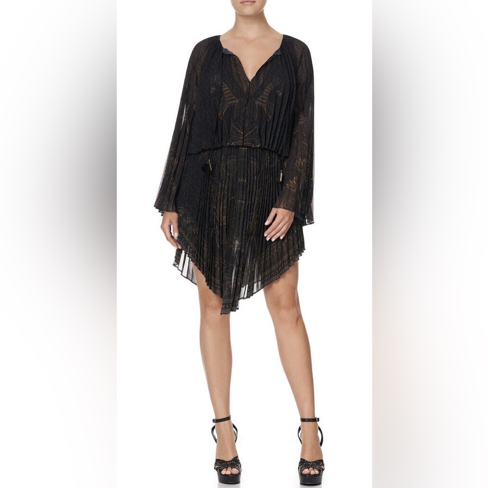 CAMILLA *Cobra King* black pleated double layer 2 pc Egyptian print dress S - Picture 2 of 10